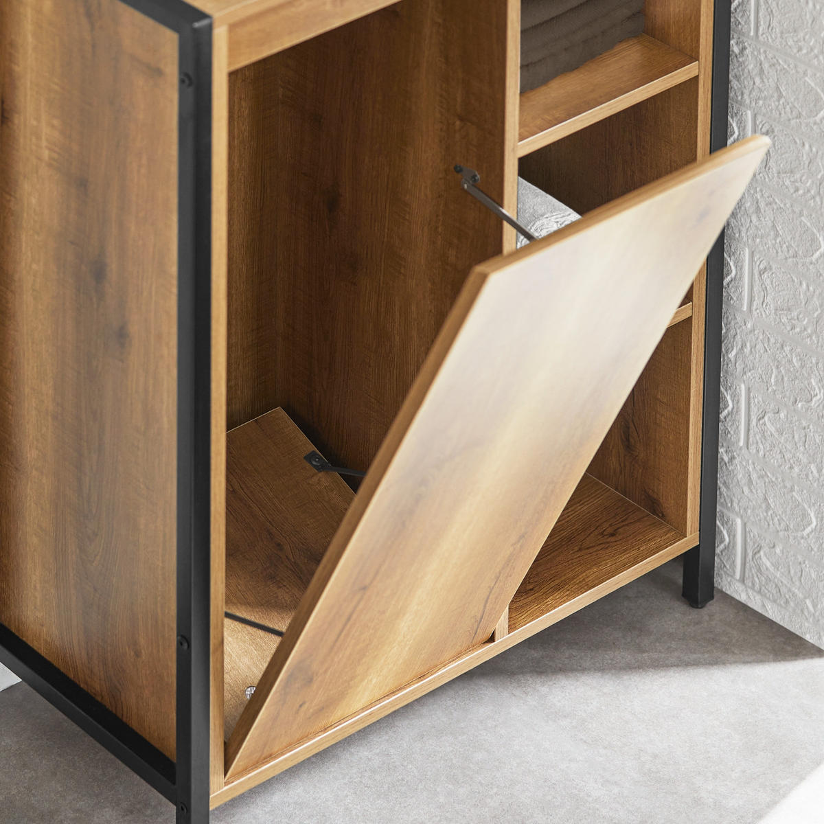 WÄSCHESCHRANK Vintage - Schwarz/Braun, Holzwerkstoff/Metall (60/90/30cm) - SoBuy