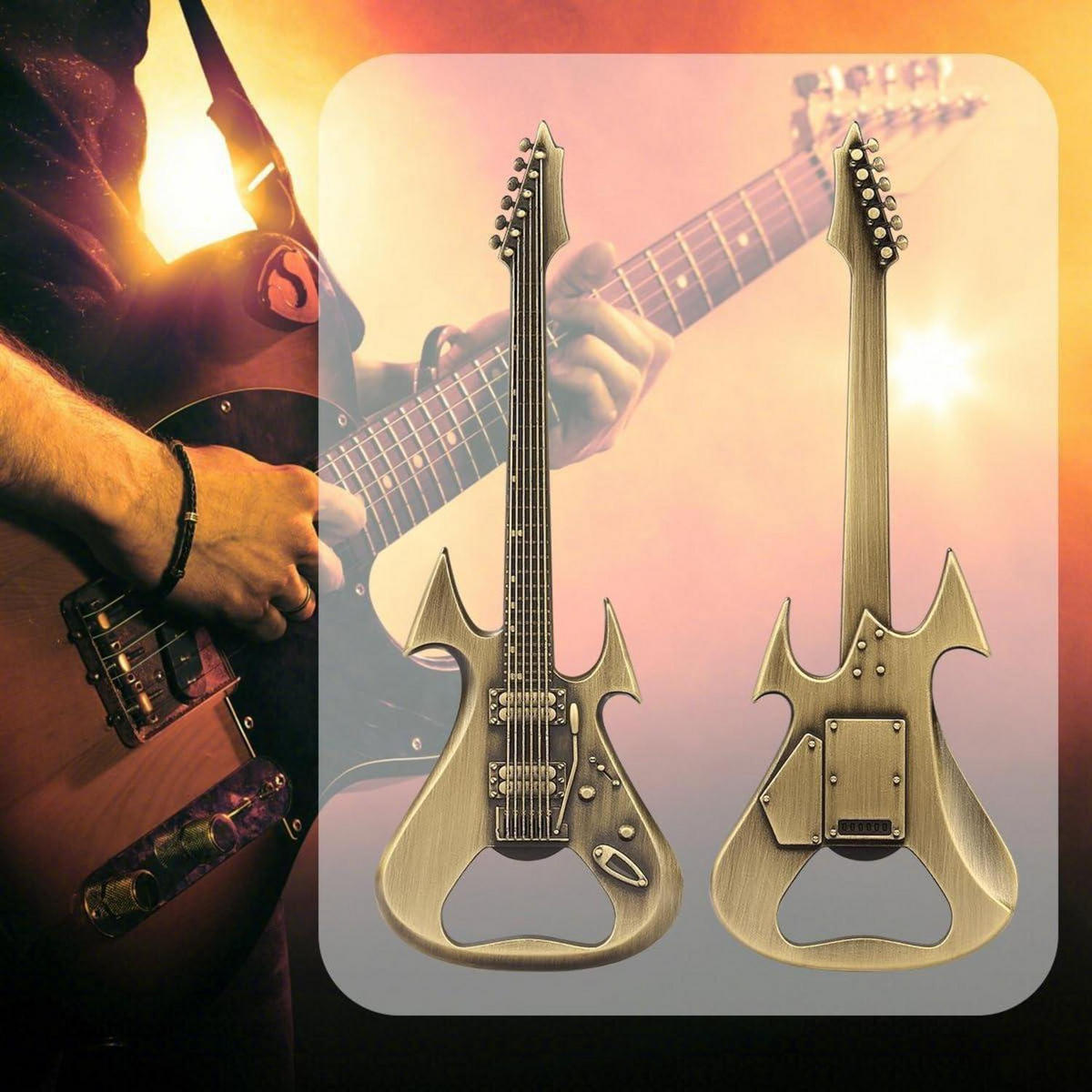FLASCHENÖFFNER Gitarrenform Bronze mit Geschenktüte - Bronzefarben, Metall (12.4cm)