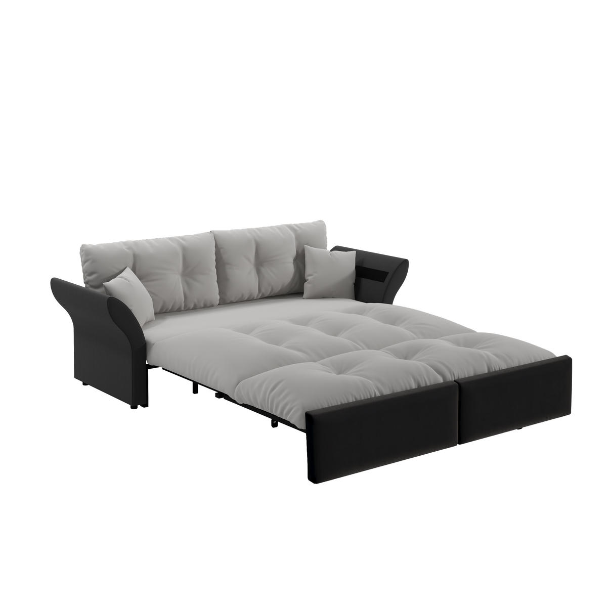 SCHLAFSOFA 190/85/91 cm Hellgrau Samt mit Tufting und 2 weichen Kissen - Hellgrau, Textil (190/91/85cm) - Oxeza