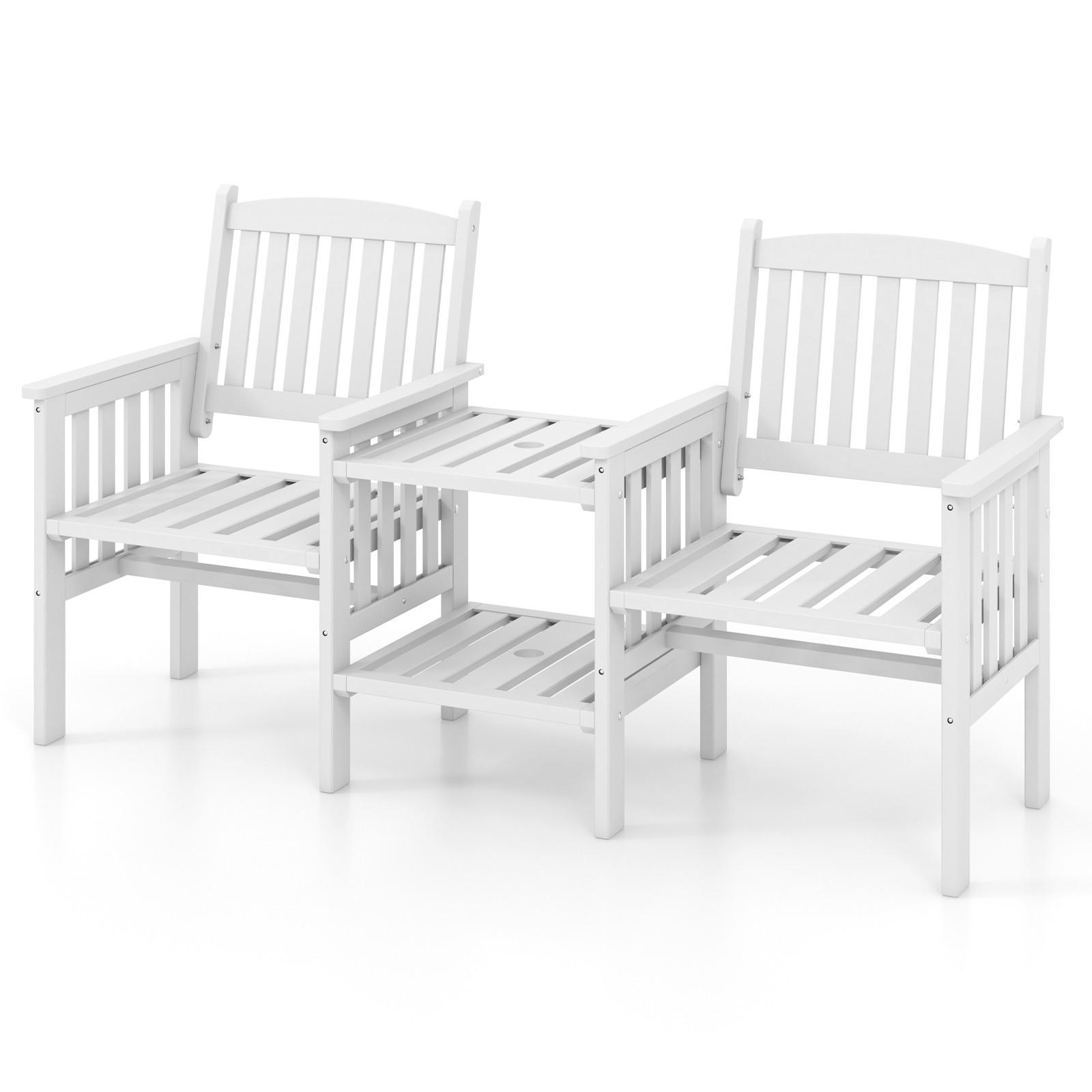 DOPPELSITZ mit Mitteltisch Weiß (3-teilig) - Weiß, Holz - COSTWAY