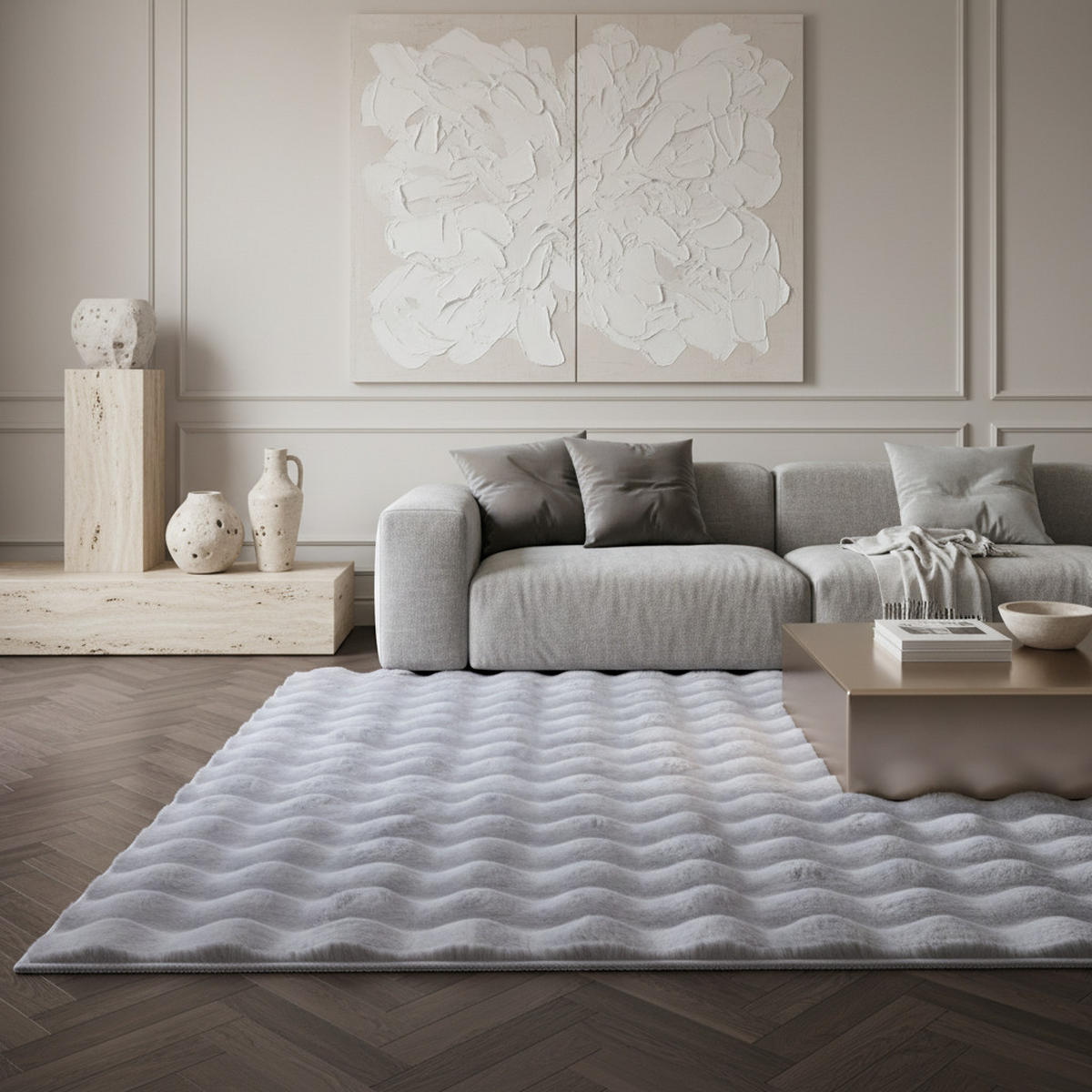 HOCHFLORTEPPICH Waschbar NAUDERS, einfarbig, Silber, 140 x 200 cm - Silberfarben, Textil (140/200cm) - KADIMA DESIGN
