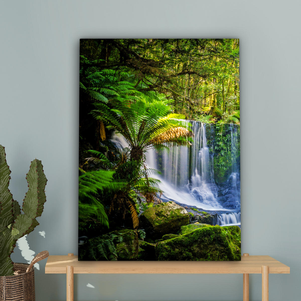LEINWANDBILD Dschungel - Wasserfall - Australien - Pflanzen - Natur 60x80 cm - Dunkelgrün, Textil (60/80cm) - MuchoWow