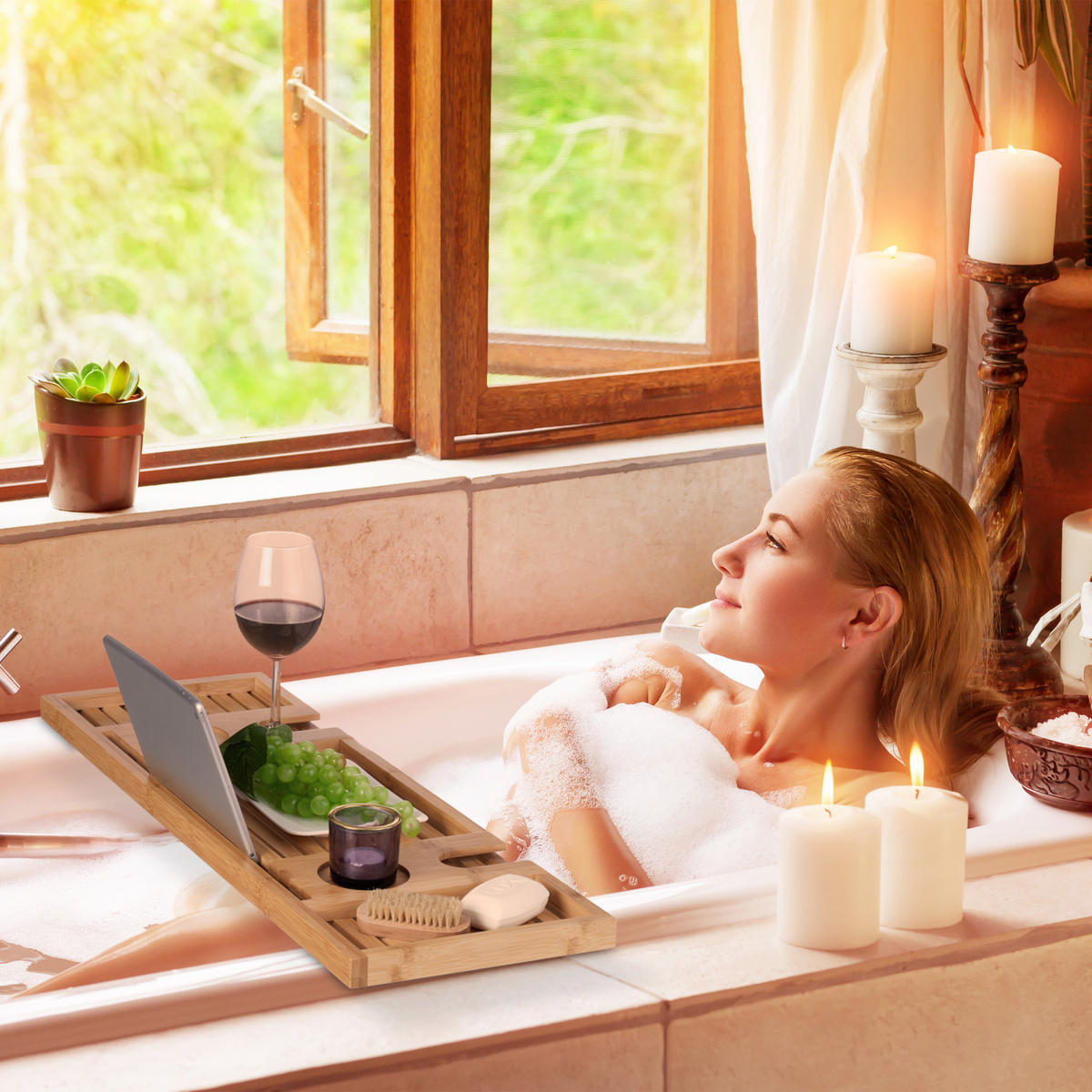 BADEWANNENABLAGE - Hellbraun, Holz (73.5/2.5/25cm) - Relaxdays