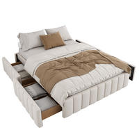 POLSTERBETT 140/200 cm Beige aus Samt mit 4 Schubladen und Lattenrost - Beige, Textil (140/200cm) - OKWISH