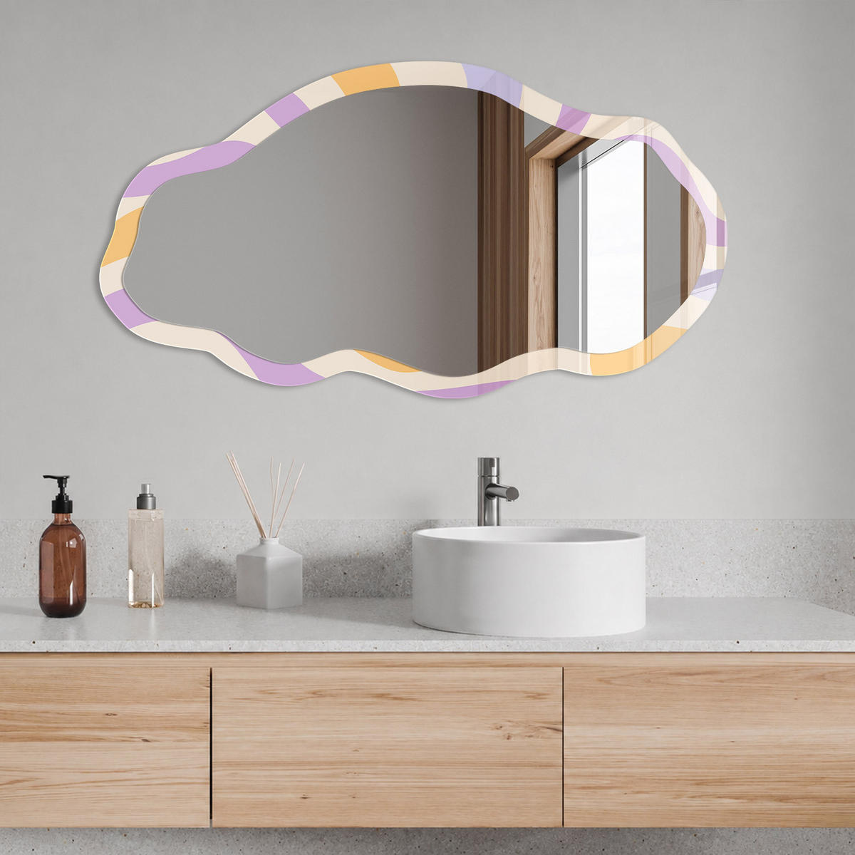 SPIEGEL 90x45 cm asymmetrisch mit Druck - Wellenmuster - Transparent, Glas (45/90/0.4cm) - TULUP
