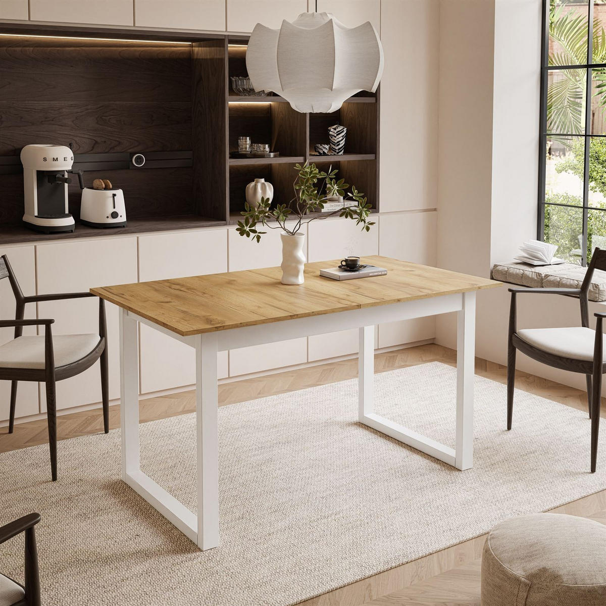 ESSTISCH ARTON II ausziehbarer Tisch 140-195 cm für 6-8 Personen - Eichefarben/Weiß, Holzwerkstoff/Metall (140/80/77cm) - Lookway