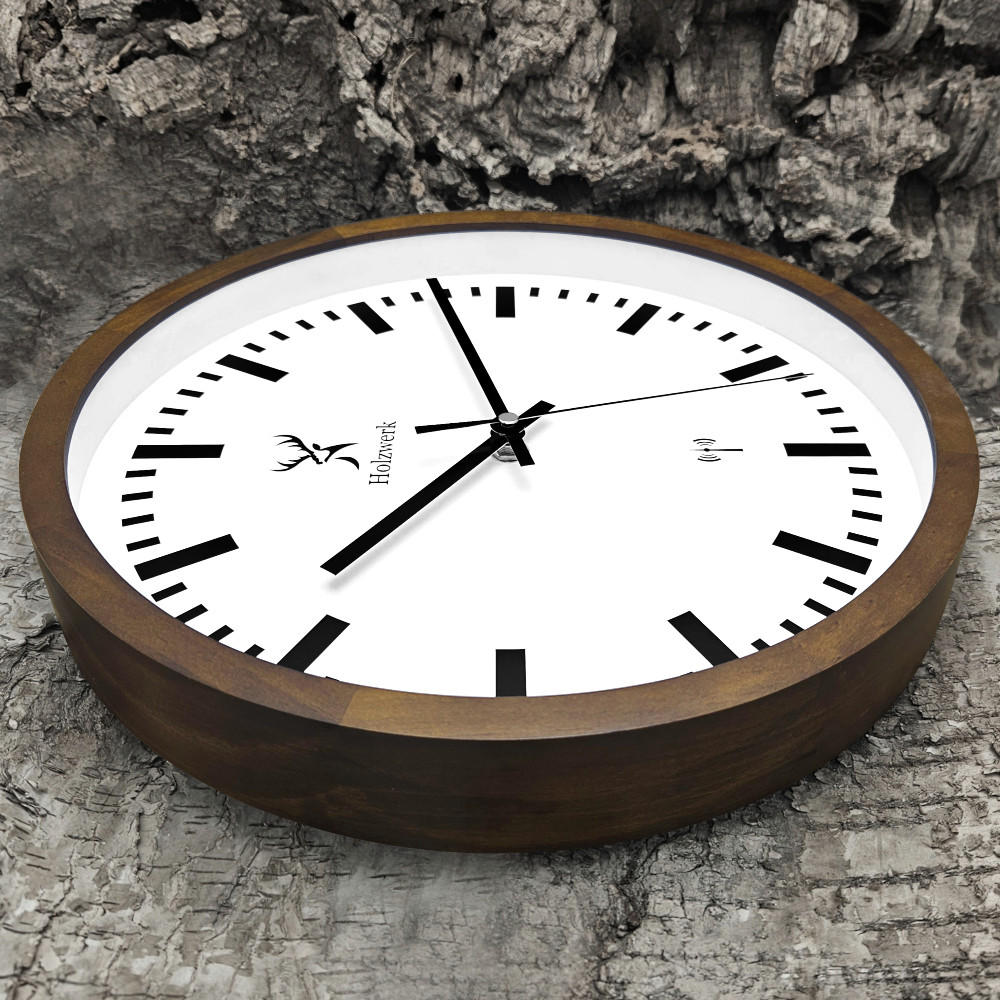 WANDUHR Holz Designer HOMBURG (FUNK) Loft Wand Uhr, braun, weiß - Dunkelbraun, Glas/Holz (30/30/4.2cm) - Holzwerk