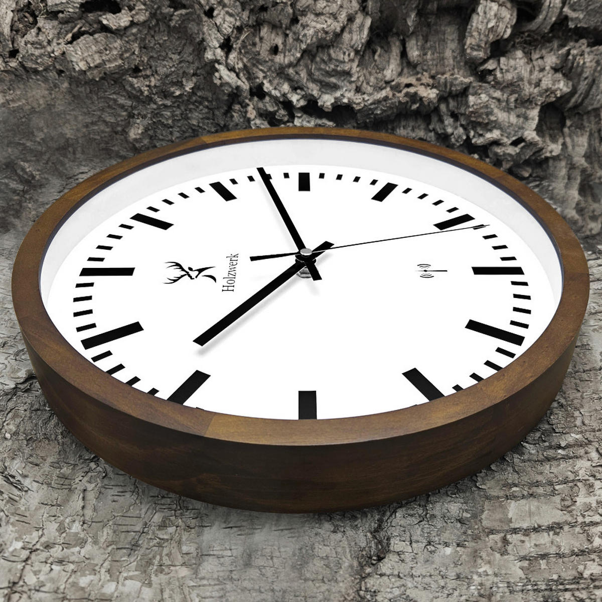 WANDUHR Holz Designer HOMBURG (FUNK) Loft Wand Uhr, braun, weiß - Dunkelbraun, Glas/Holz (30/30/4.2cm) - Holzwerk