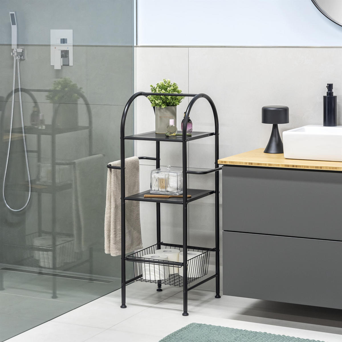 BAD-STANDREGAL, schwarz, Stahl - Schwarz, Metall (52.5/100/37cm) - bremermann