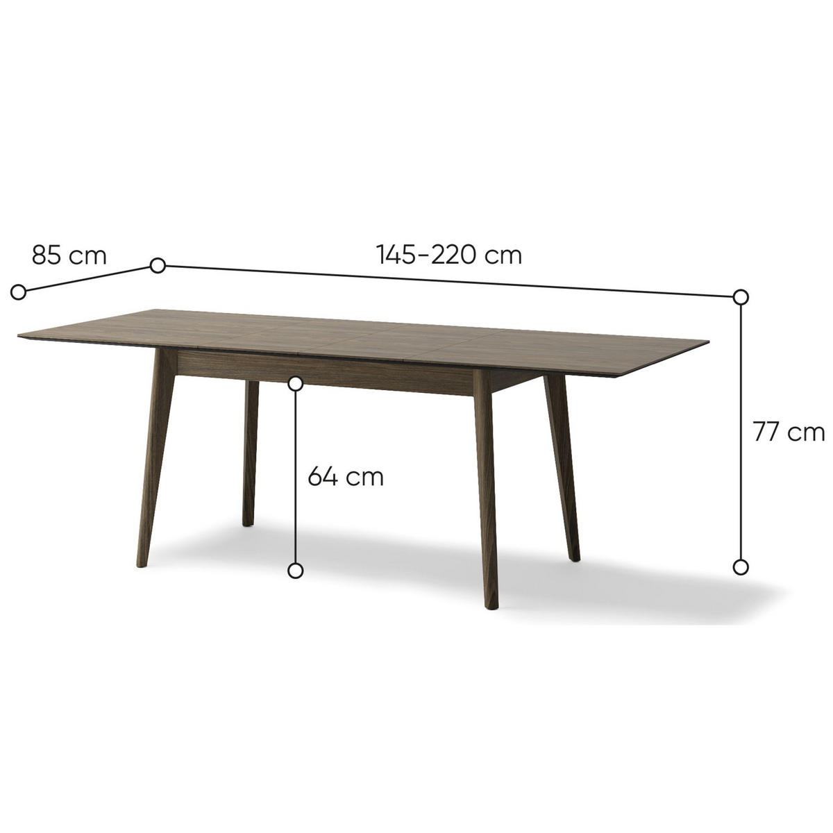 ESSTISCH Plot ausziehbar Dunkle Eichenholzoptik, 145 x 220 x 85 cm - Dunkelbraun, Holz/Holzwerkstoff (85/145/77cm) - Selsey