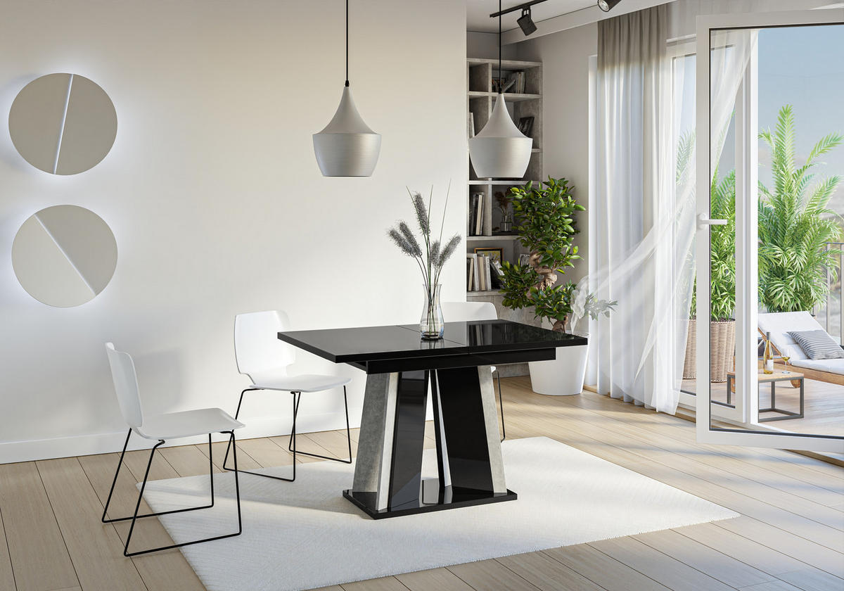 ESSTISCH Ausziehbar 120 - 160 cm Schwarz Hochglanz - Schwarz Hochglanz/Grau, Holzwerkstoff (120/80/75cm) - PROSPERO