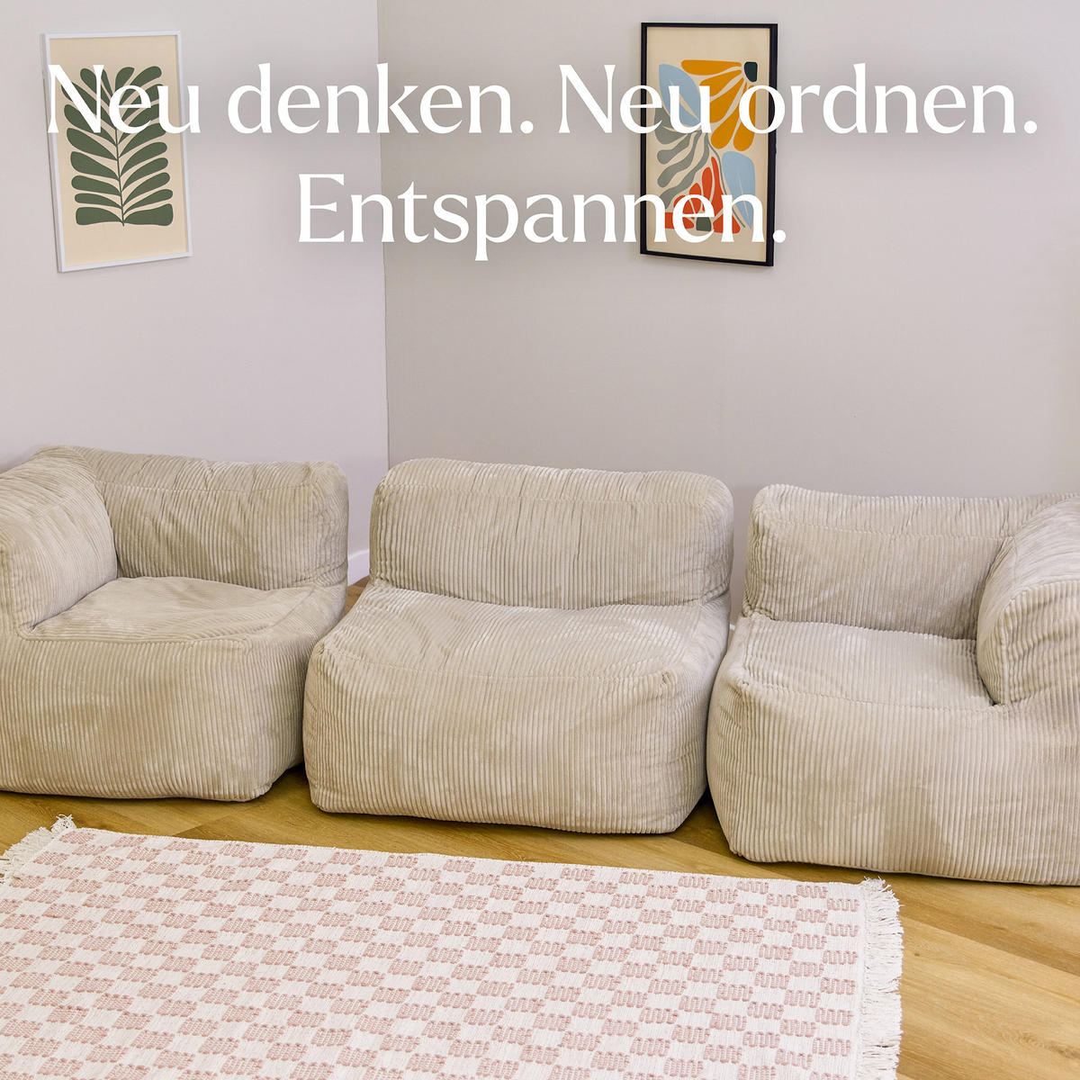 SITZSACK-SOFA 3-tlg. ZEN: 2 Ecksessel, Sessel - Beige, Textil (550/68/100cm) - icon