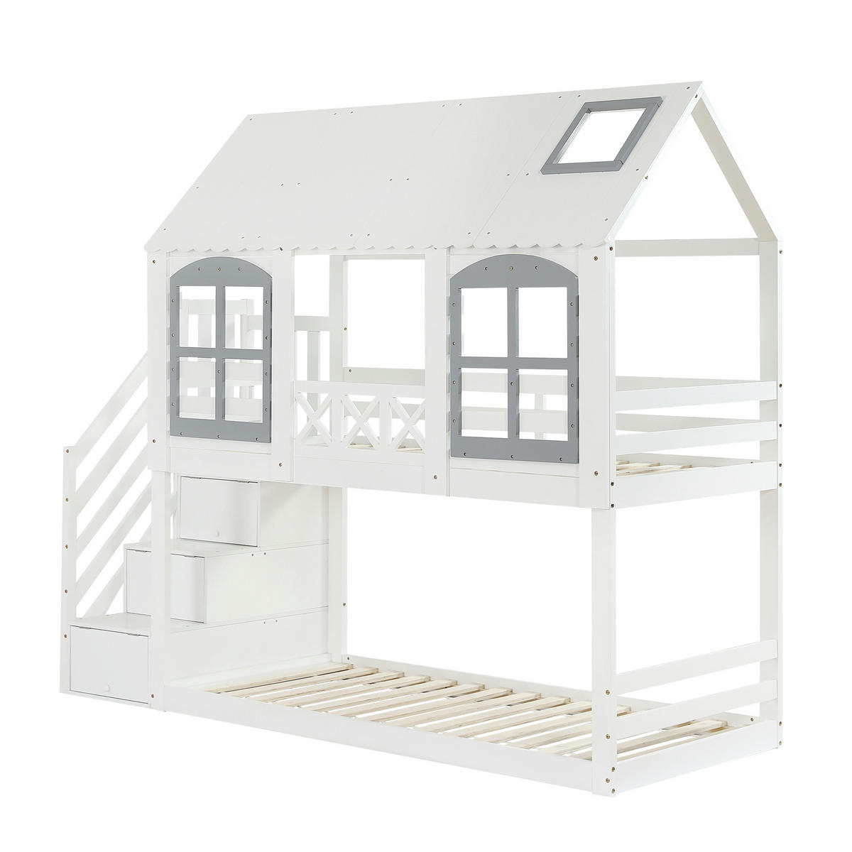 HAUSBETT 90/200 cm Weiß, Grau - Weiß, Holz/Holzwerkstoff - Raumix