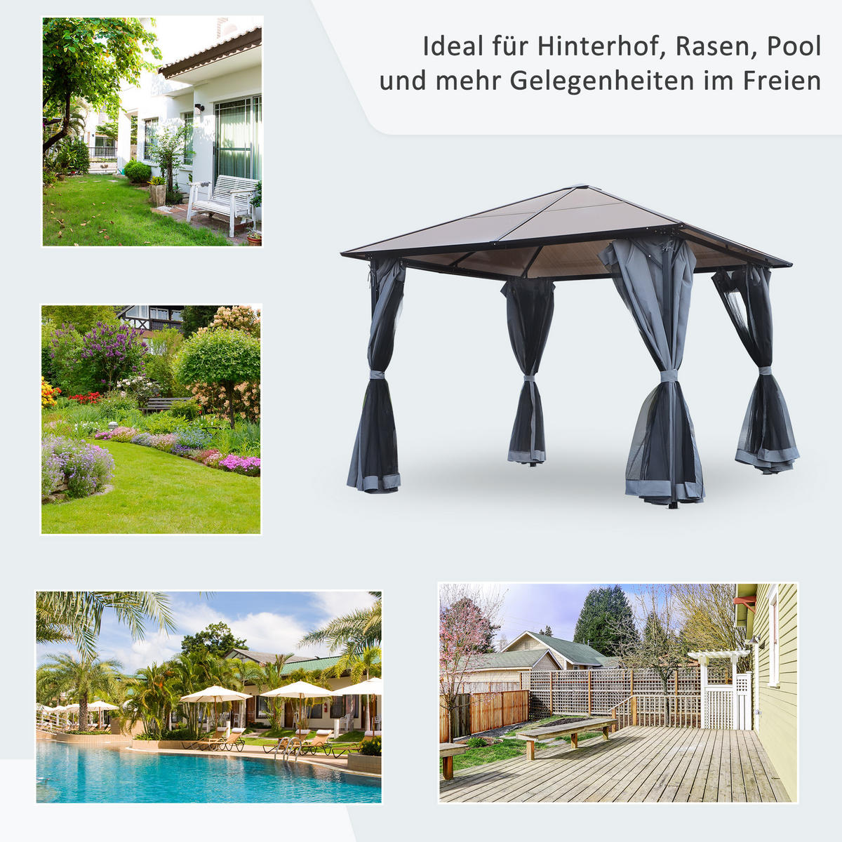 PAVILLON, Grau, 300L x 300B x 265H cm/300L x 400B x 265H cm, Alu, Polyester - Grau, Metall (300/265/300cm) - Outsunny