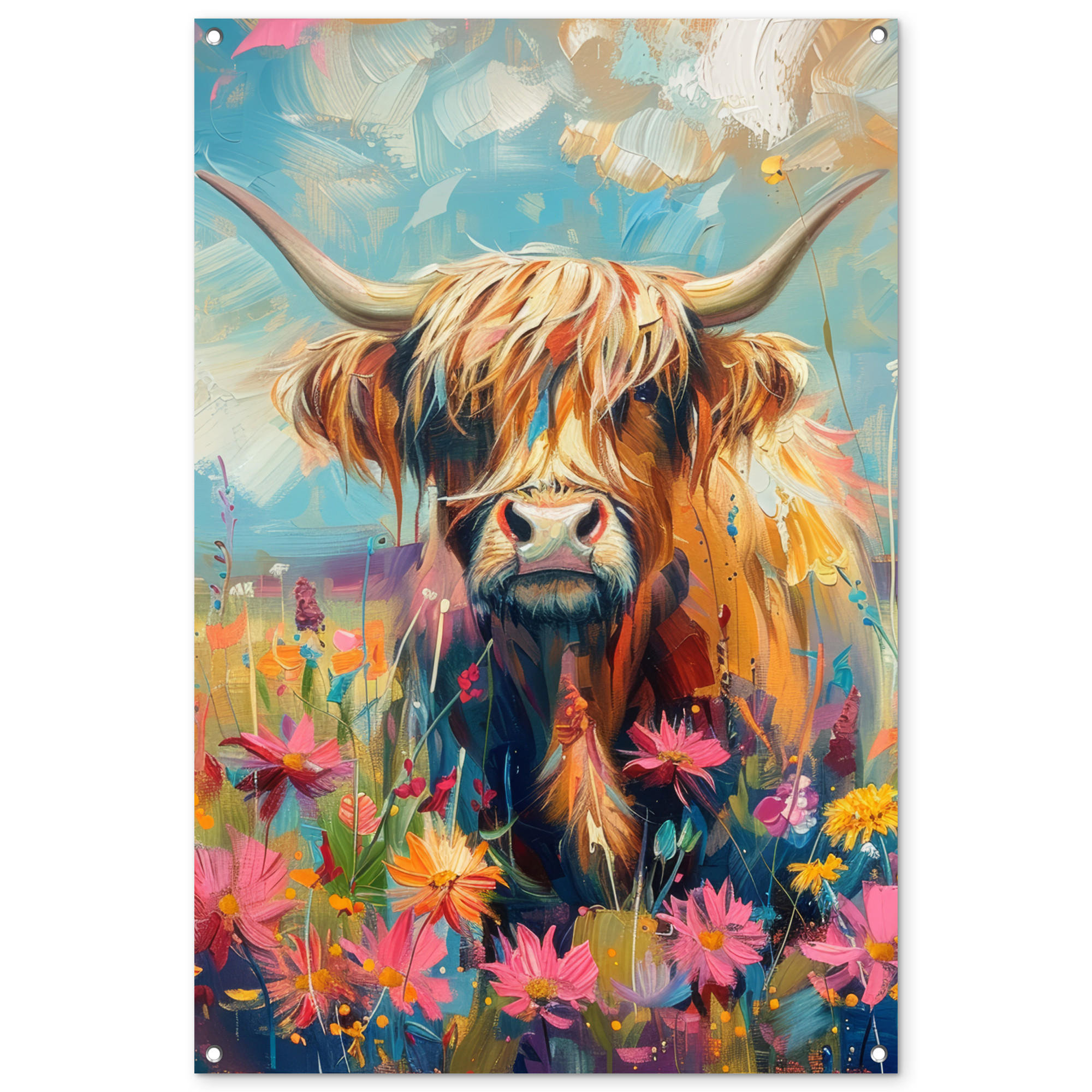 OnlyWow ZAHRADNÍ PLAKÁT Skotský horal - Příroda - Barevné - Květiny 80x120 cm
