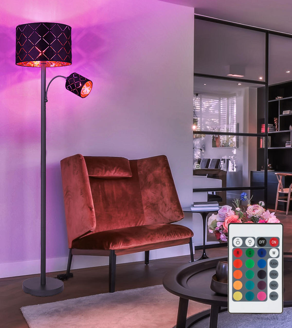 LED STEHLEUCHTE SUNNA Metall Schwarz Gold - Schwarz, Metall (35/35/162cm) - Globo Lighting