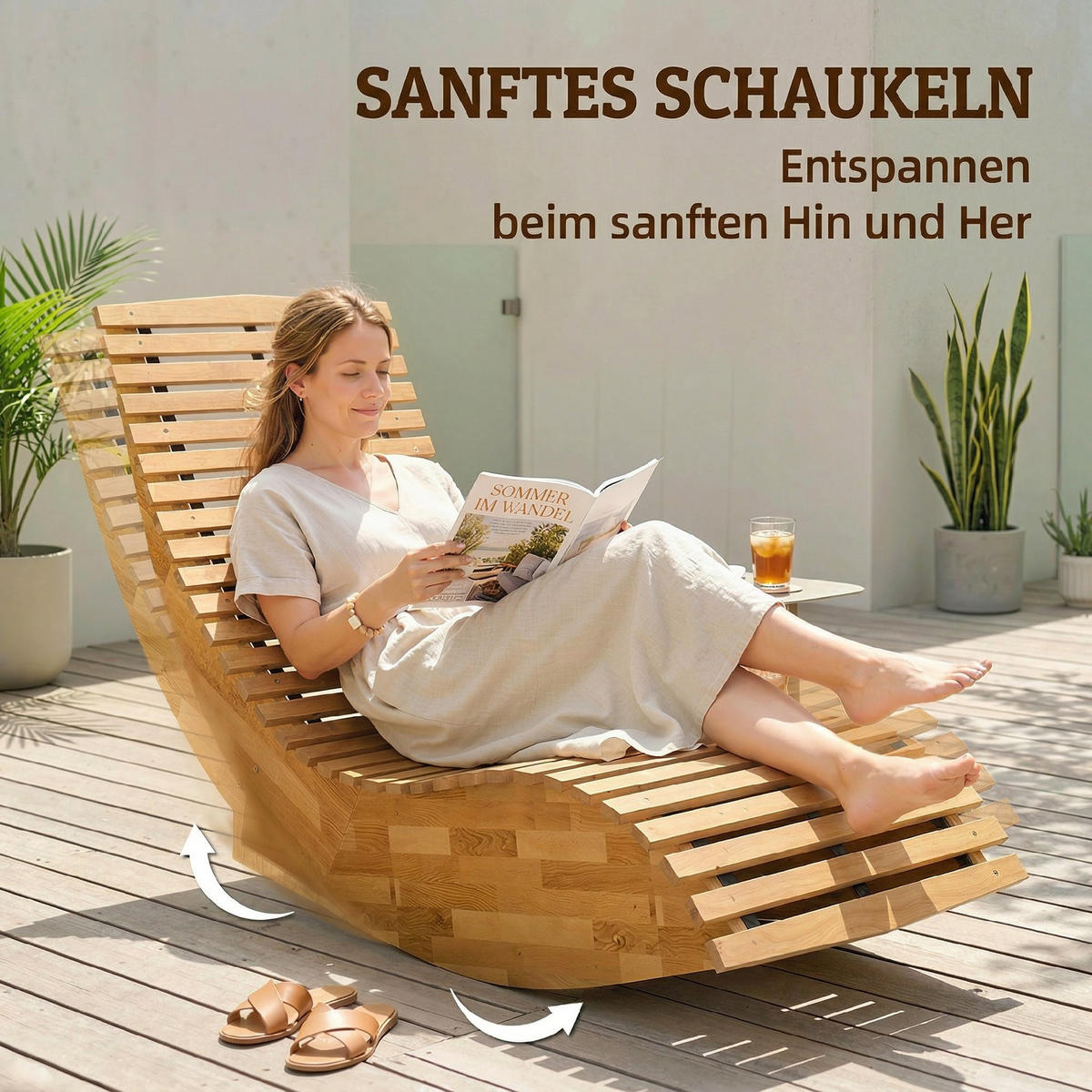 SONNENLIEGE Naturfarben klappbar 156/60/77 cm - Naturfarben, Holz (156/77/60cm) - PANGIVO