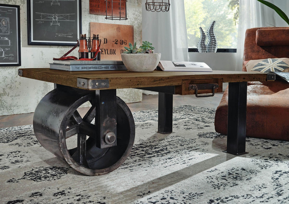 COUCHTISCH Mango 110x80x43 braun lackiert RAILWAY #405 - Braun, Holz (110/80/43cm) - Massivmoebel24