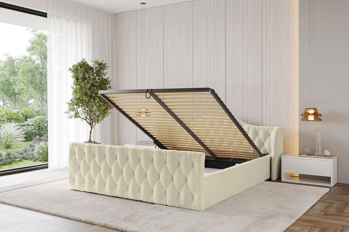 POLSTERBETT mit Bettkasten, Fußteil und Lattenrost, Boxbett mit Matratze H3/H4 - ZORAN-Z-V1 120x200 Beige - Taupe, Holzwerkstoff/Textil (120/200cm) - ALTDECOR