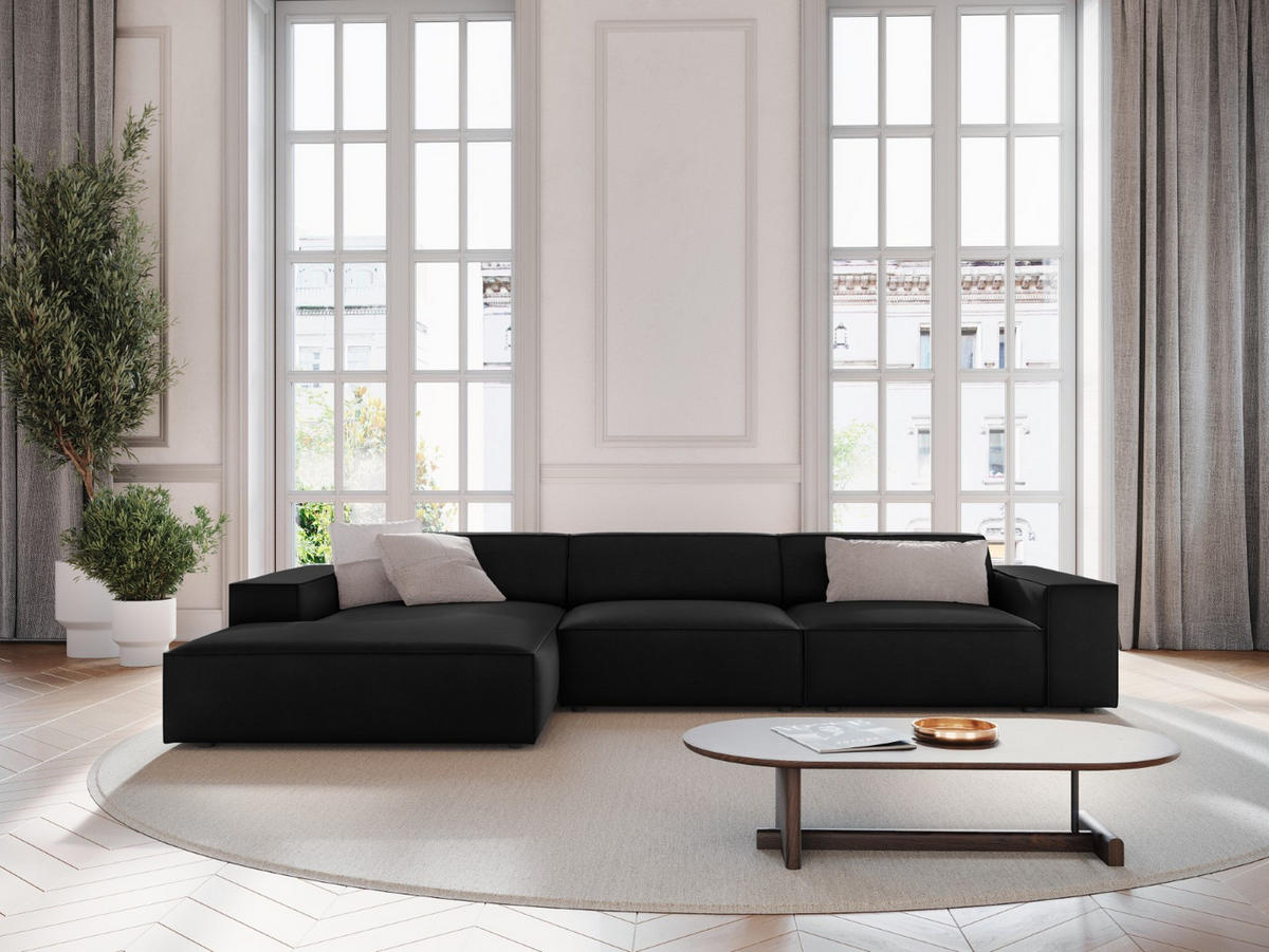 ECKSOFA links Jodie aus Samt schwarz 4 Sitzplätze - Schwarz, Textil (166/284cm) - Micadoni