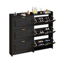 SCHUHSCHRANK 70/24/120 cm schwarz aus MDF/Spanplatte mit 3 Klapptüren 2er-Set - Schwarz, Holzwerkstoff (70/120/24cm) - OKWISH