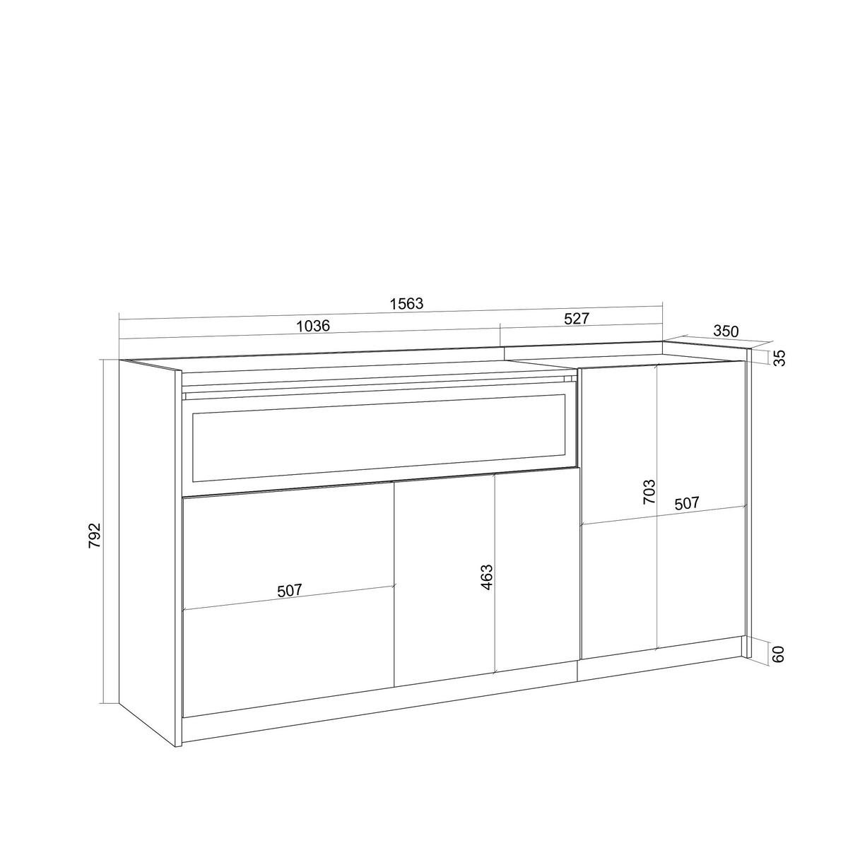 SIDEBOARD, Highboard, Schwarz Eiche, Elektrokamin, 156/37/80cm - Schwarz, Holzwerkstoff (156/80/37cm) - Skraut Home