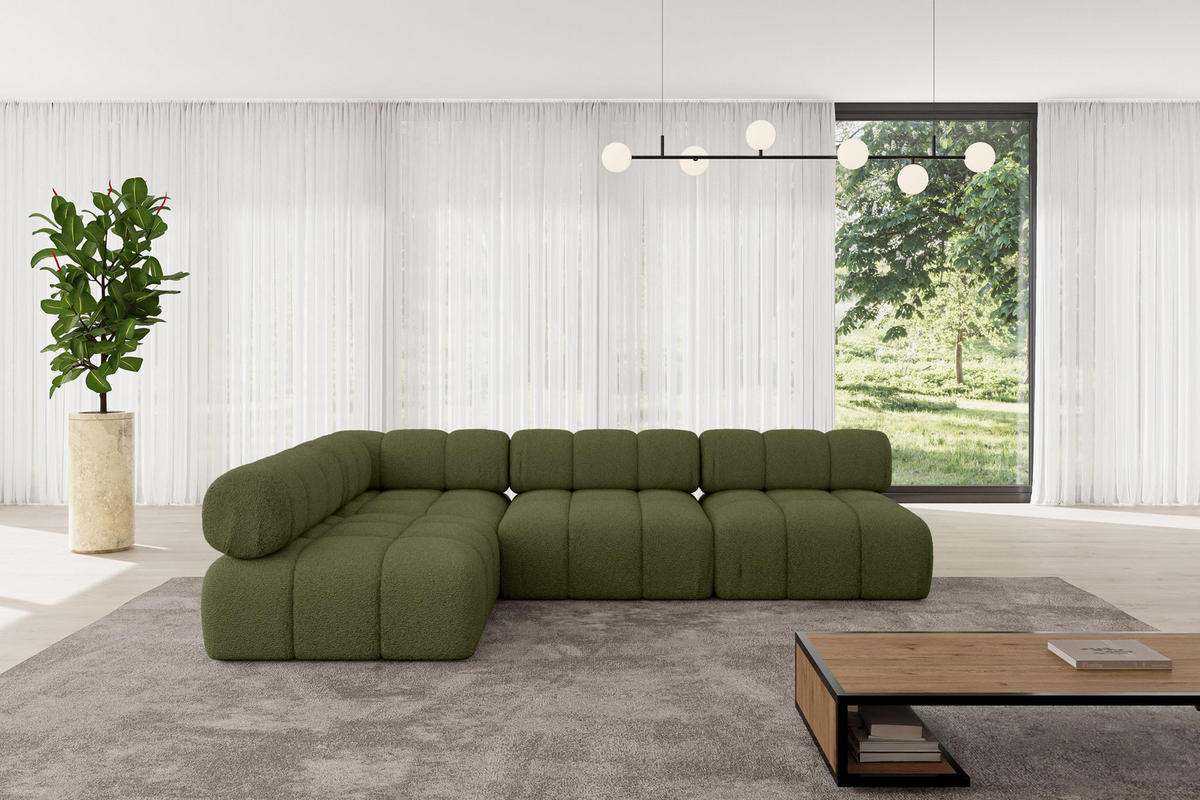 ECKSOFA modulares Sofa Samaro-L2 - 285x190x70 cm Grün Bouclé - Grün, Holzwerkstoff/Textil (285/190cm) - ALTDECOR