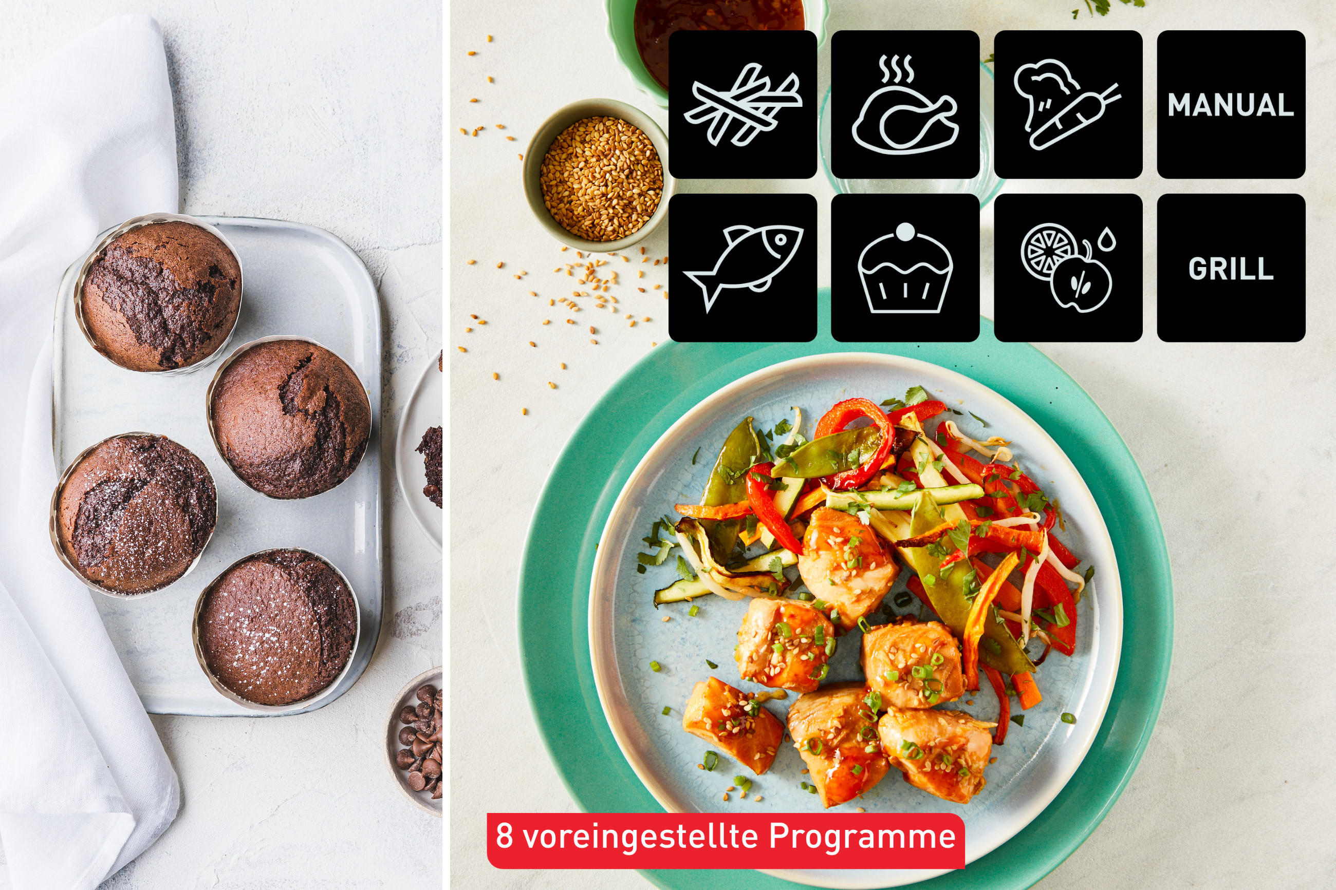 Muffins und verschiedene Gerichte