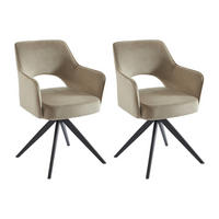 DREHSTUHL 2er-Set mit Armlehnen - Samt & schwarzes Metall - Beige - KONYA - Beige, Textil (59/84/58cm) - Vente-Unique