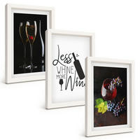 BILDER SET 3er Set - 20x30 cm Weißer Rahmen - Weingläser mit Trauben und Inschrift - Weiß, Kunststoff (20/30cm) - TULUP
