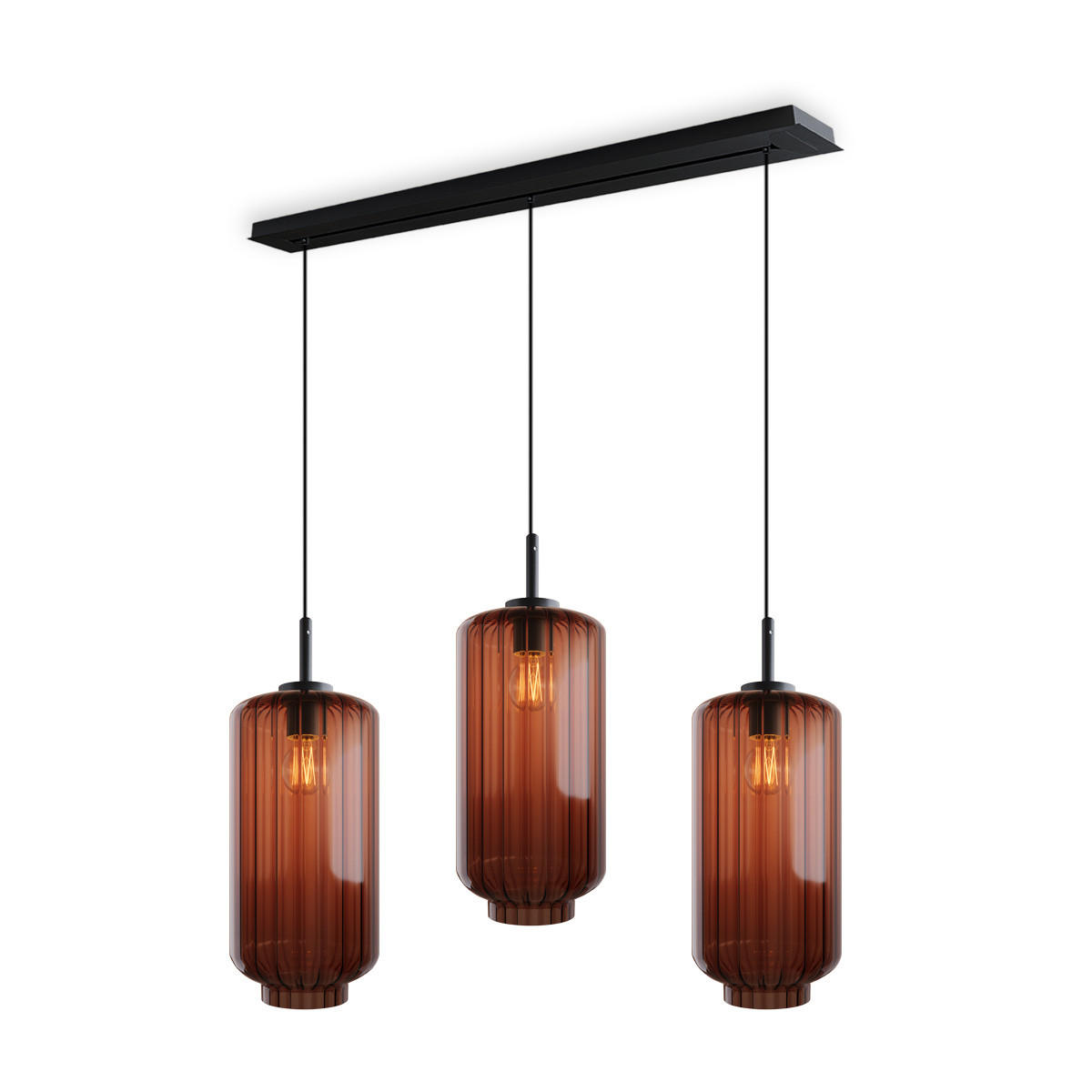 HÄNGELEUCHTE Velo 3-flammig Braun Ø 18cm - Schwarz/Braun, Glas (18/18/33cm) - s.luce