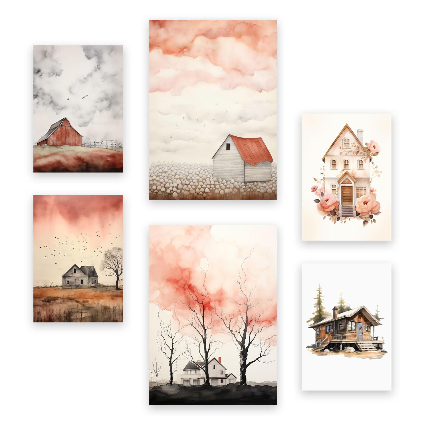 POSTER Set Mit 6 Haushaus A3 & A4 Rahmenlos - Klar, Papier (29/3cm) - Nacnic