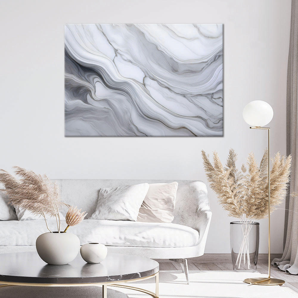 LEINWANDBILD Abstrakter grauer Marmorstein 100x70cm - Weiß, Textil (100/70cm) - Feeby