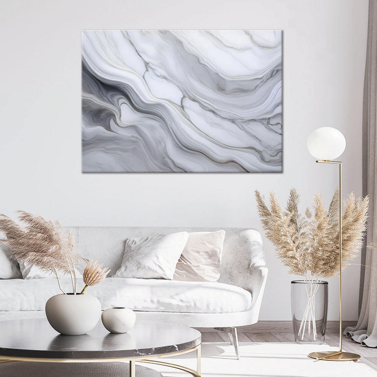 LEINWANDBILD Abstrakter grauer Marmorstein 100x70cm - Weiß, Textil (100/70cm) - Feeby