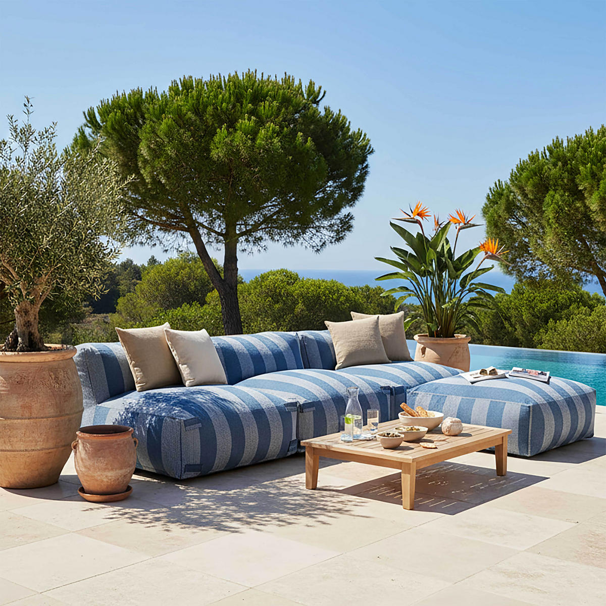 GARTENSESSEL, Pazifikblau - Blau, Textil (85/65/85cm) - Oviala