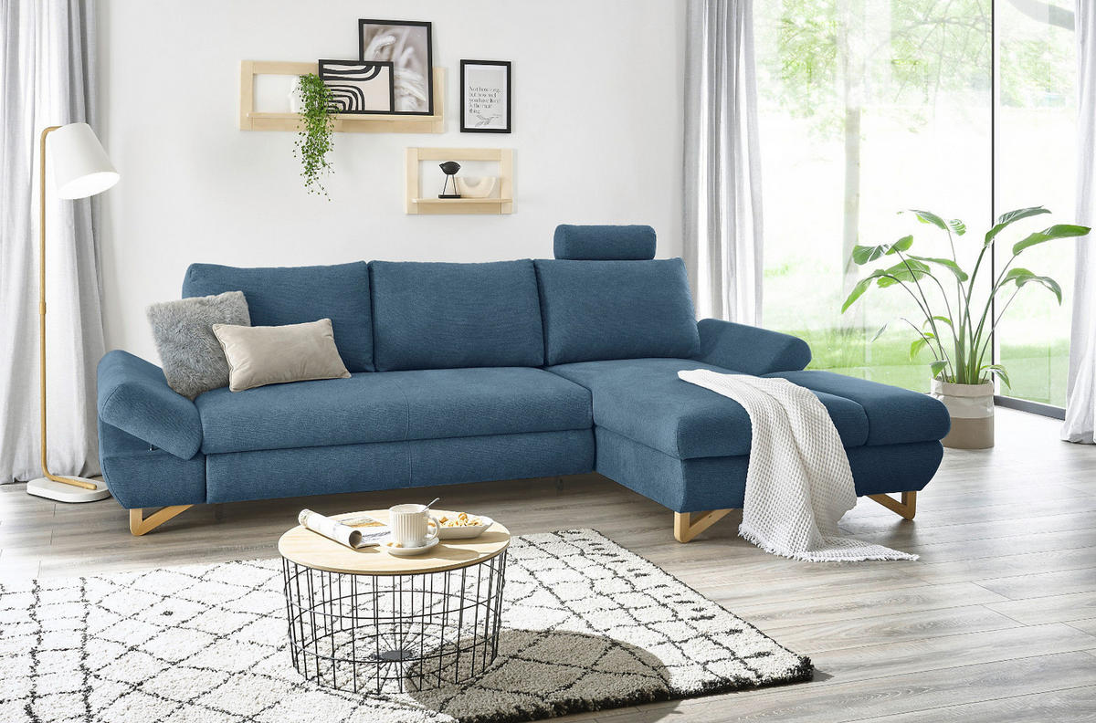 ECKSOFA blau Struktur-Stoff, Wohnzimmer Sofa - Blau, Holz/Textil (284/166cm) - Furn.Design