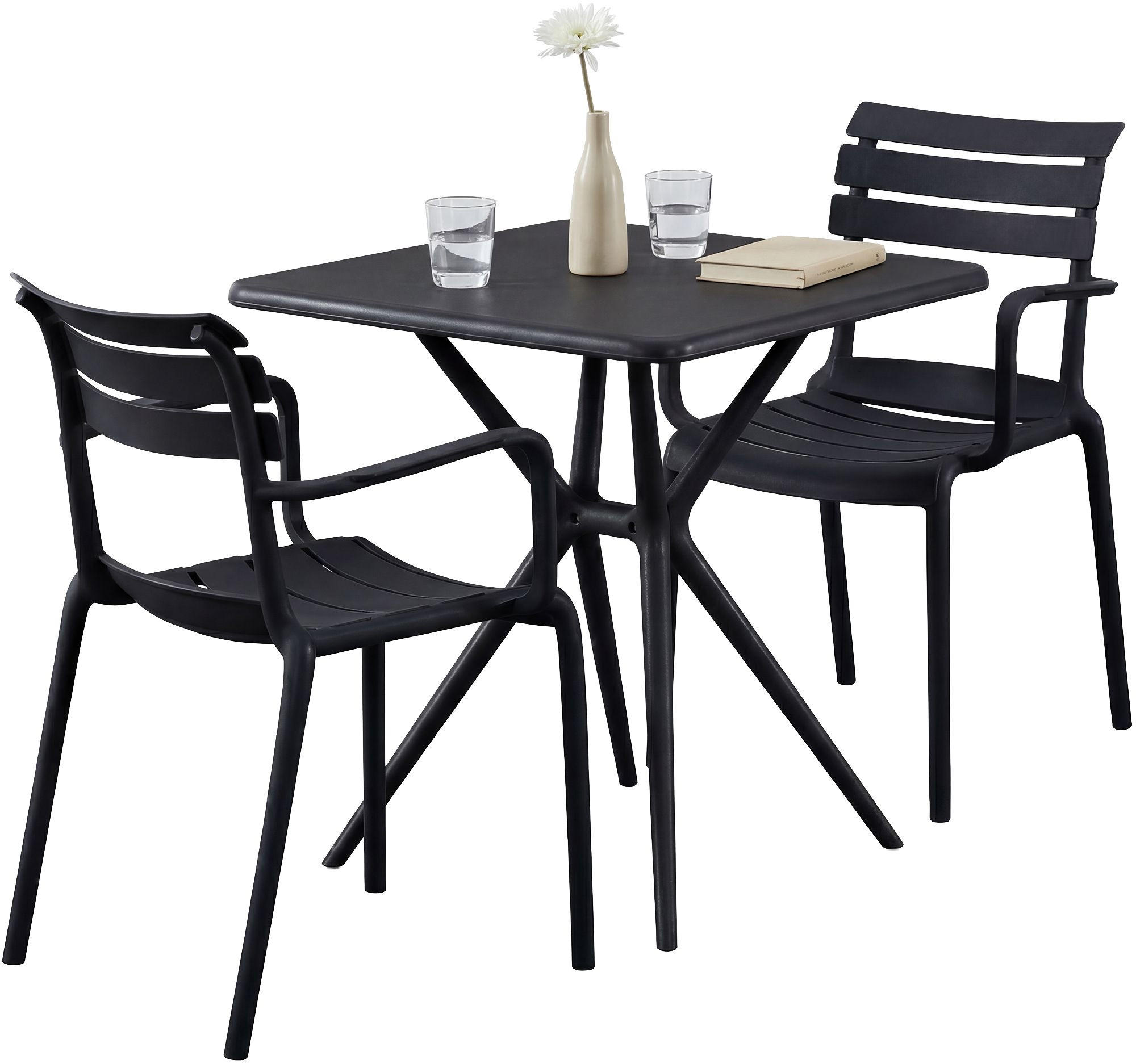 GARTENMÖBEL-SET Nora 2 Stühle 186x72x82cm Kunststoff Schwarz Balkonset - Schwarz, Kunststoff - DELUKE