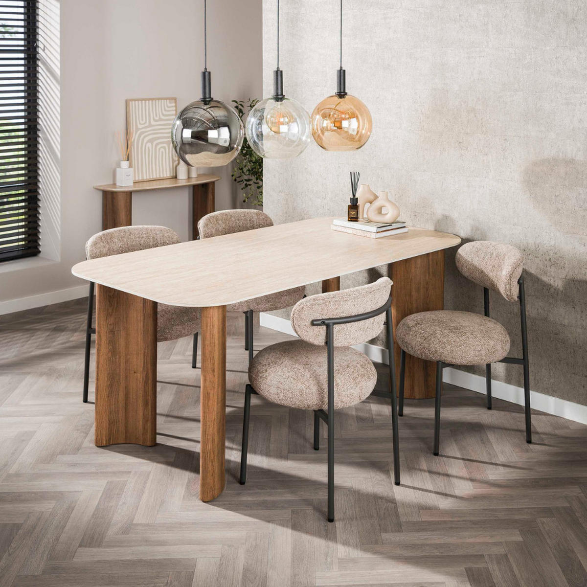 ESSTISCH ROMANO CURVO Beige Keramiktisch mit geschwungenen Beinen 180cm - Beige, Keramik (180/90/76cm) - alesvelt
