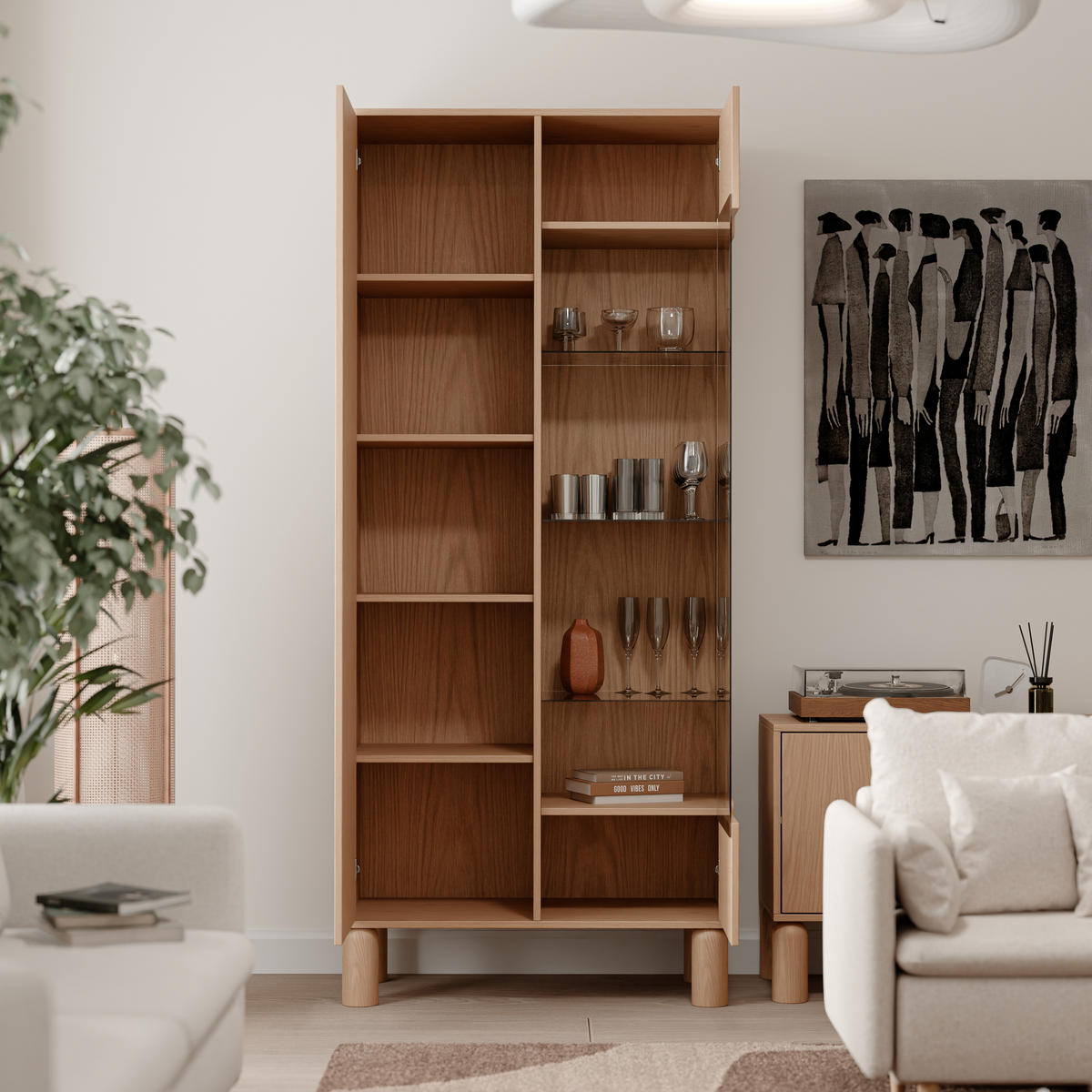 VITRINE SENA 197 cm Eiche Bookmatch - Eichefarben, Eichenholz/Holzwerkstoff (89/197/40.5cm) - Idohome