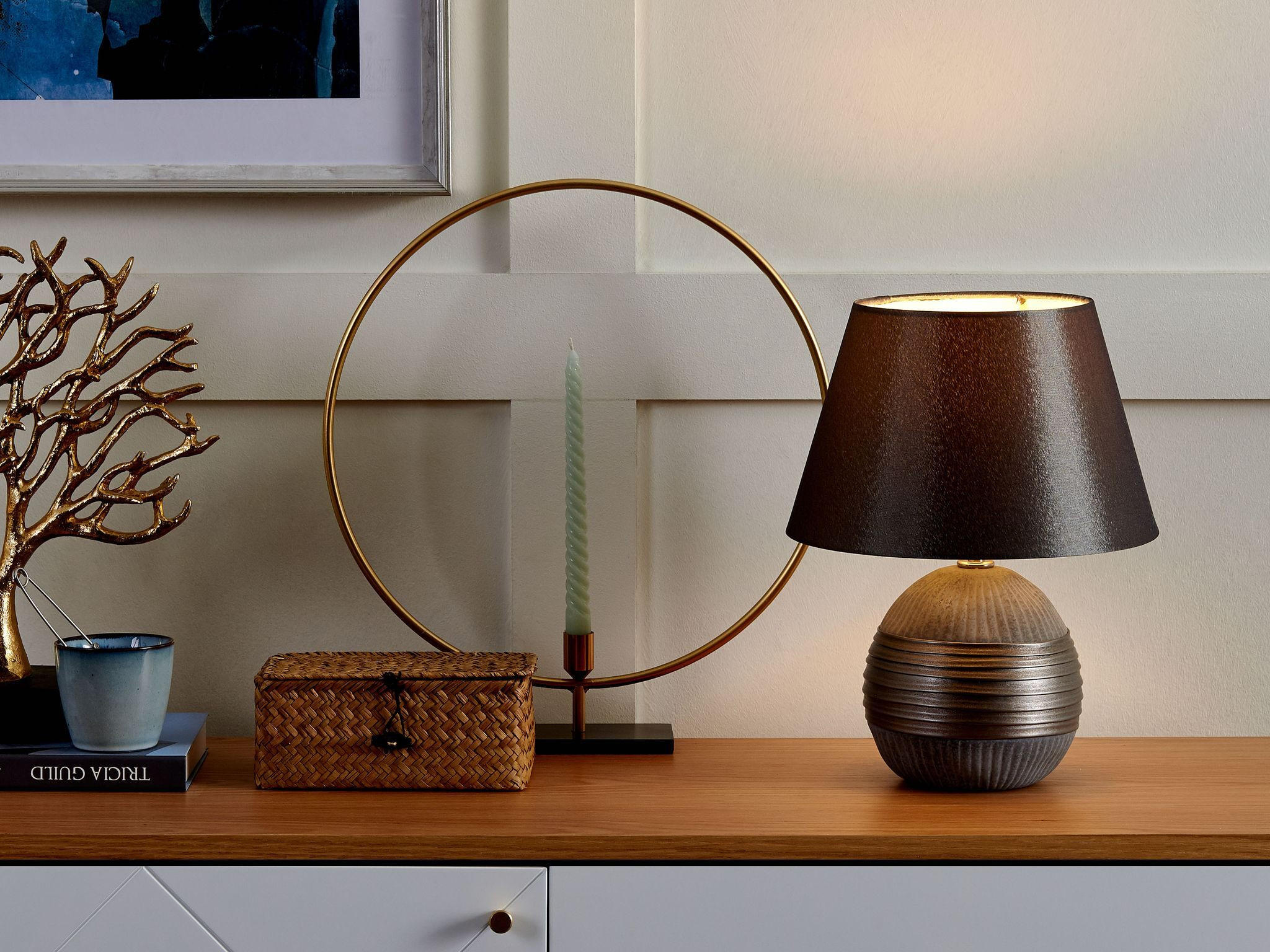 TISCHLAMPE Sado 28/28/37 cm - Grau, Keramik (28/28/37cm) - Beliani