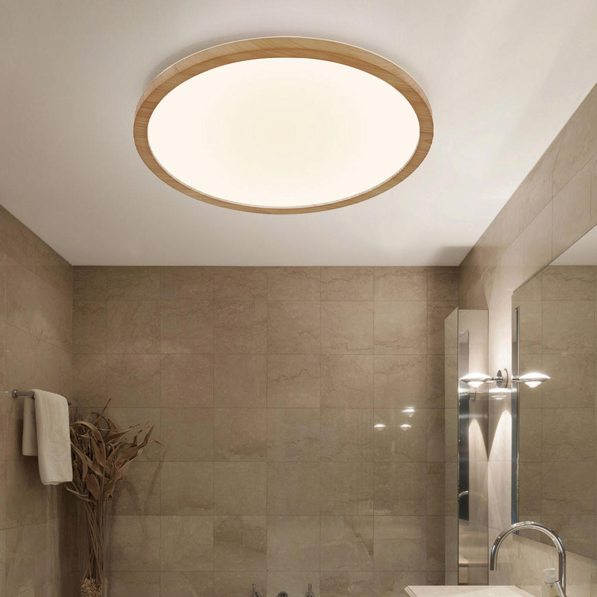 LED DECKENLEUCHTE Holzoptik Braun - Braun, Kunststoff (29.4/29.4/2.5cm) - Globo Lighting