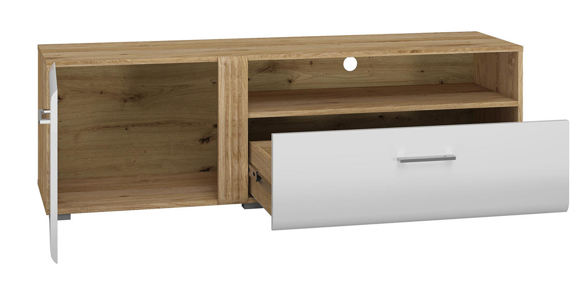 WOHHNZIMMER-SET Adagio weiß Hochglanz / Eiche castello 4-teilig - Weiß Hochglanz/Weiß, Holz/Holzwerkstoff (367/196/42cm) - Feldmann-Wohnen