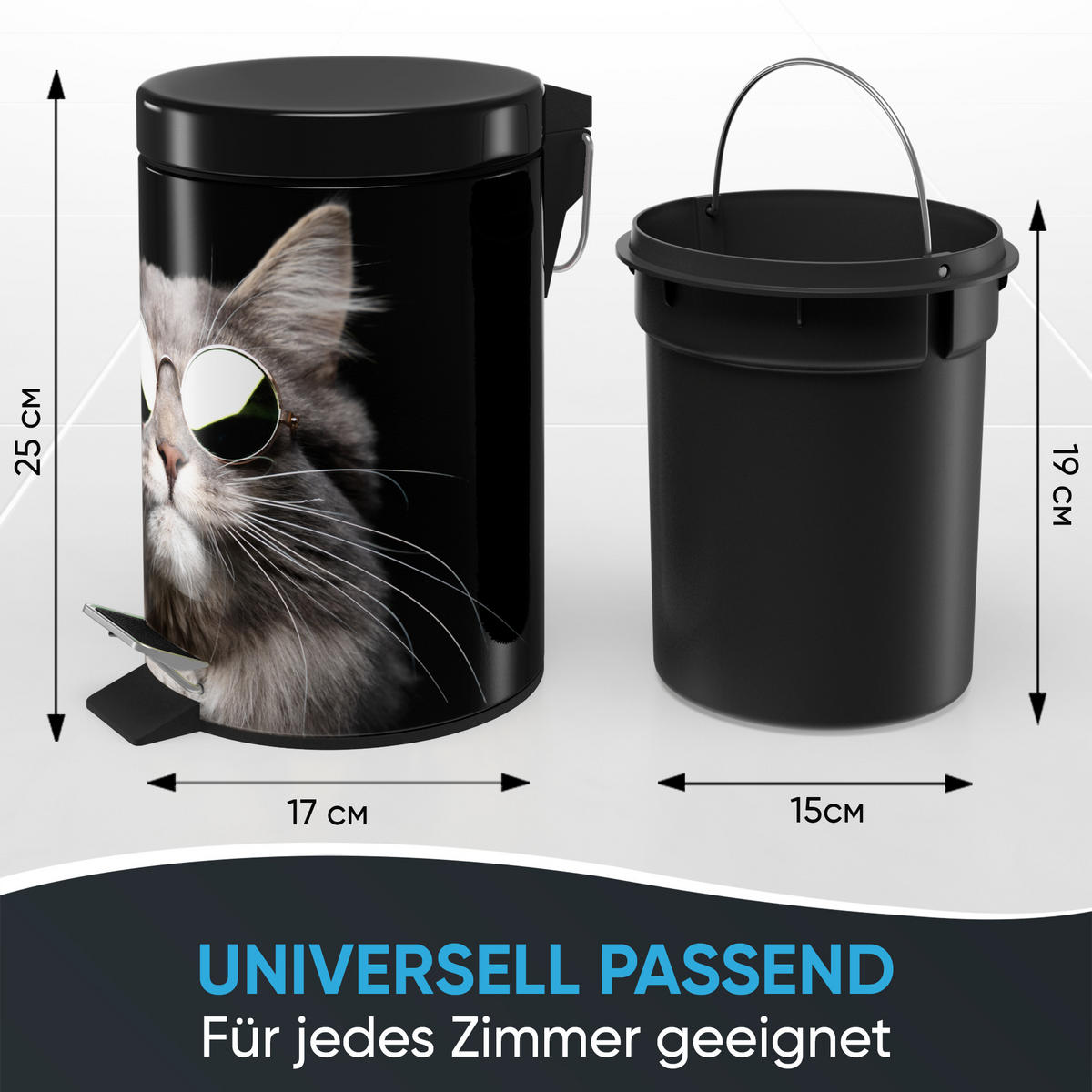 KOSMETIKEIMER Cool Cat - Schwarz/Braun, Kunststoff/Metall (17/25/25cm) - Sanilo