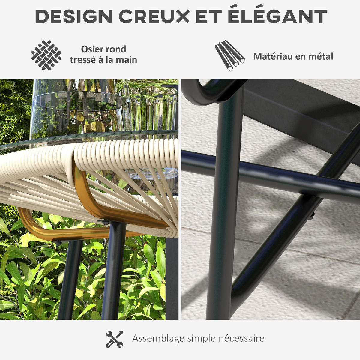 GARTENBEISTELLTISCH DE-13608 rund mit Glasplatte, PE-Rattanoptik Creme - Creme, Metall (50/50/50cm) - ComfortXL