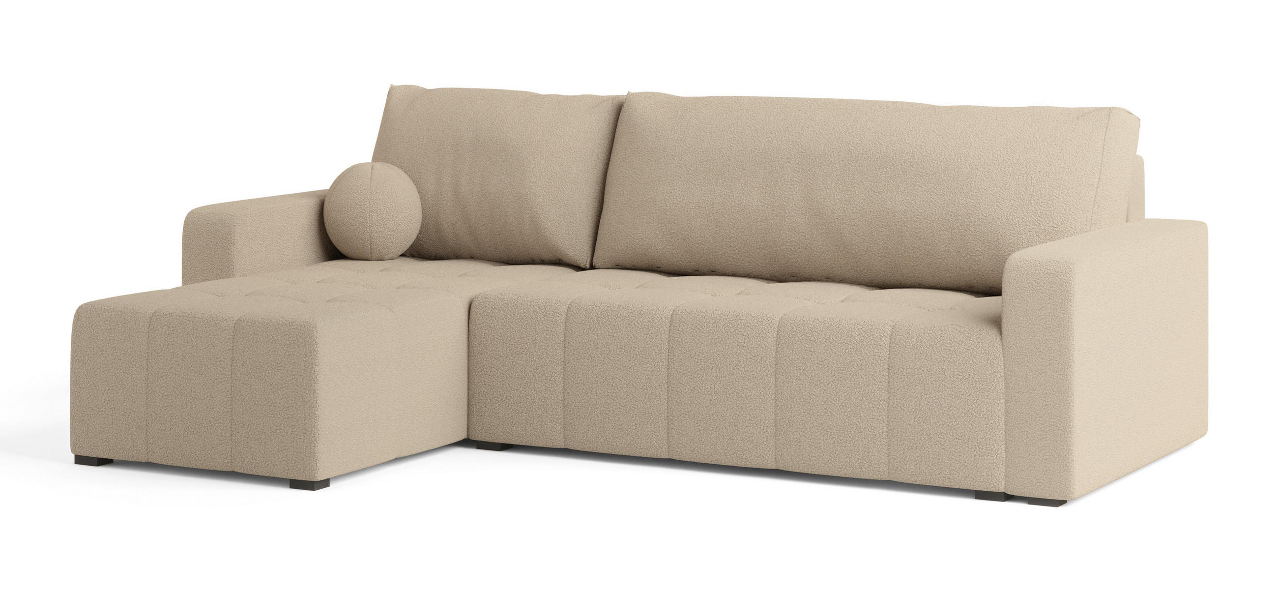 ECKSOFA VOLIRA Beige Boucle-Stoff mit Schlaffunktion - Beige, Holz (230/143cm) - MASSENO