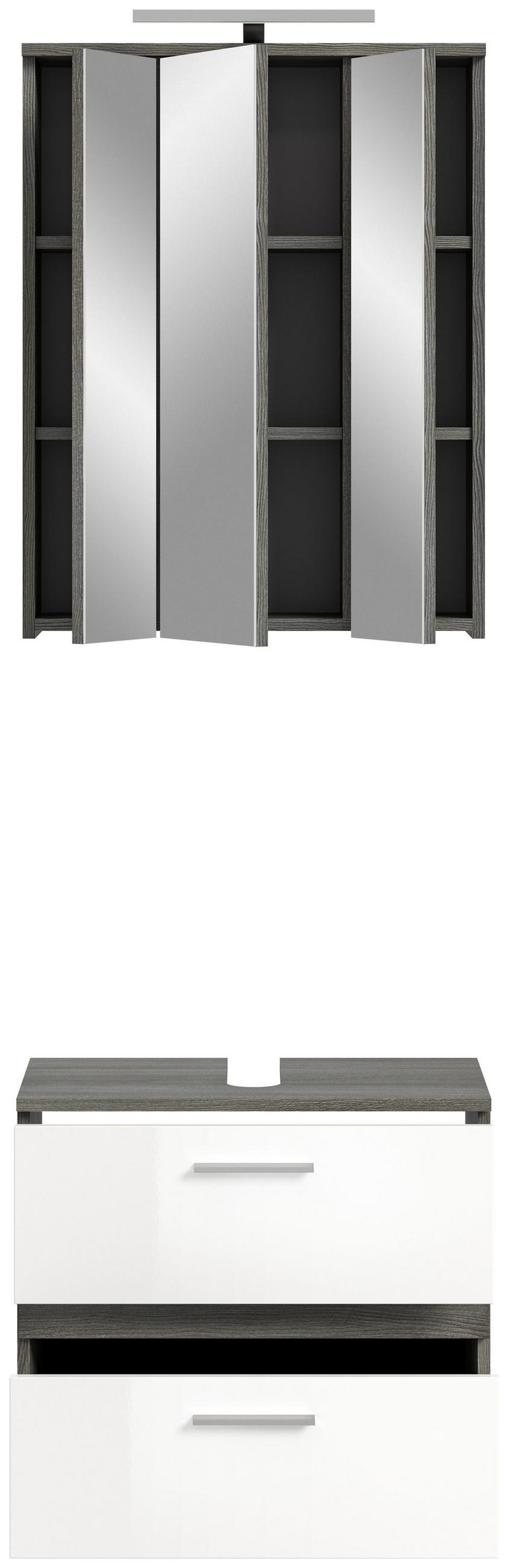 BADKOMBINATION inkl. Beleuchtung 2tlg. Blake Bad in Rauchsilber Nb. und weiß HG B/H/T: 60x191x34 cm - Anthrazit, Holz (60/191/34cm)