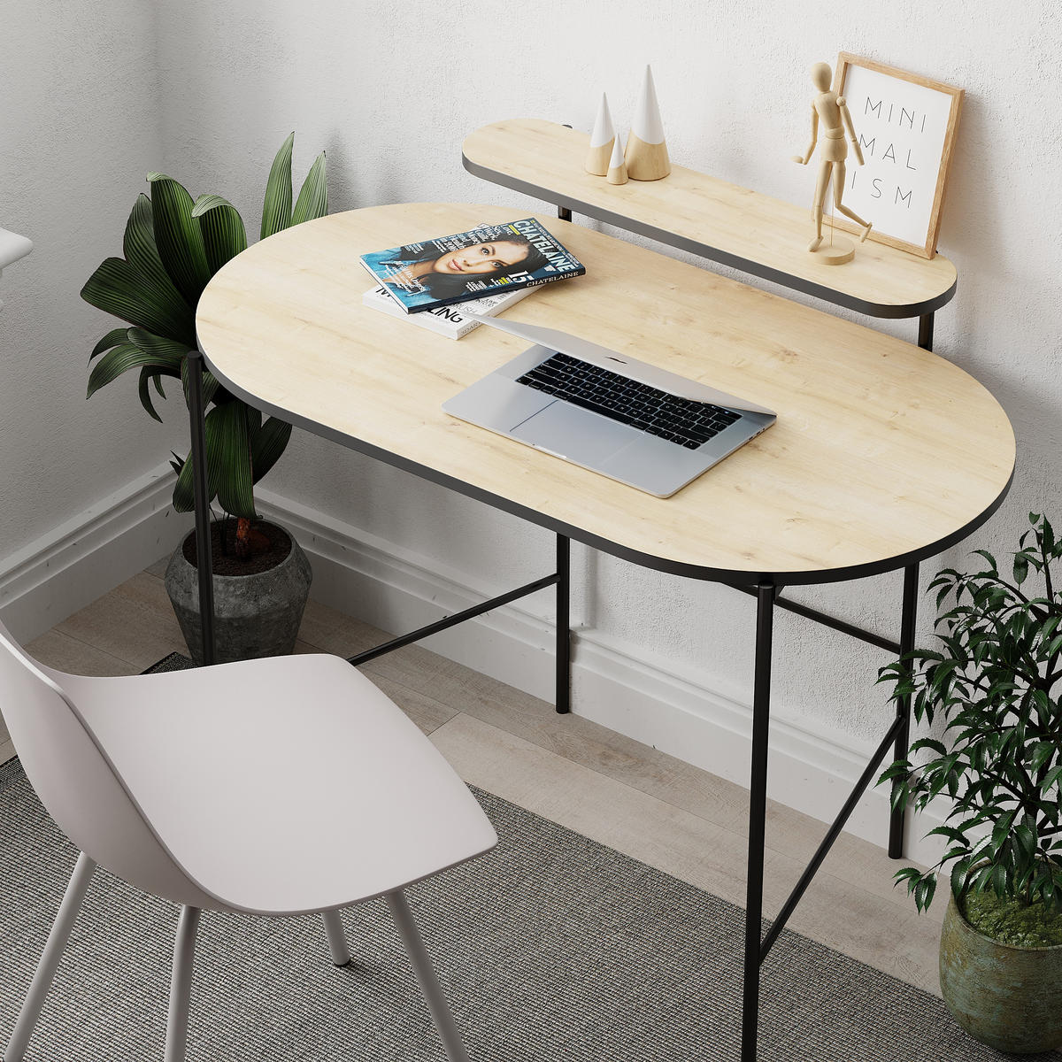 SCHREIBTISCH Loub Eiche 100/54/87 cm - Eichefarben/Schwarz, Holzwerkstoff/Metall (54/100/87cm) - Decortie