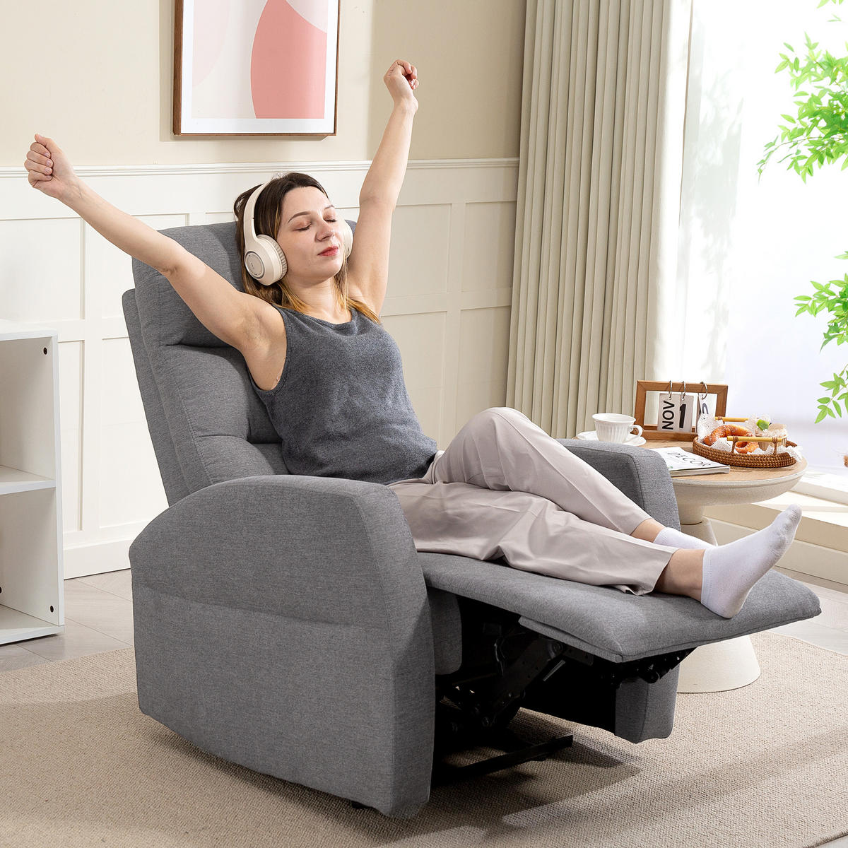 RELAXFÅTÖLJ, reclinerfåtölj med liggfunktion, vadderad reclinerfåtölj med fotgavel - Mörkgrå, Plast (76/103/93cm) - HOMCOM