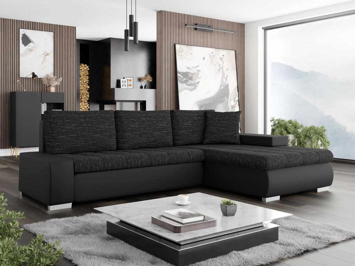 ECKSOFA Orkan Mini Lux - Schwarz, Holz/Textil (265/185cm) - MIRJAN24