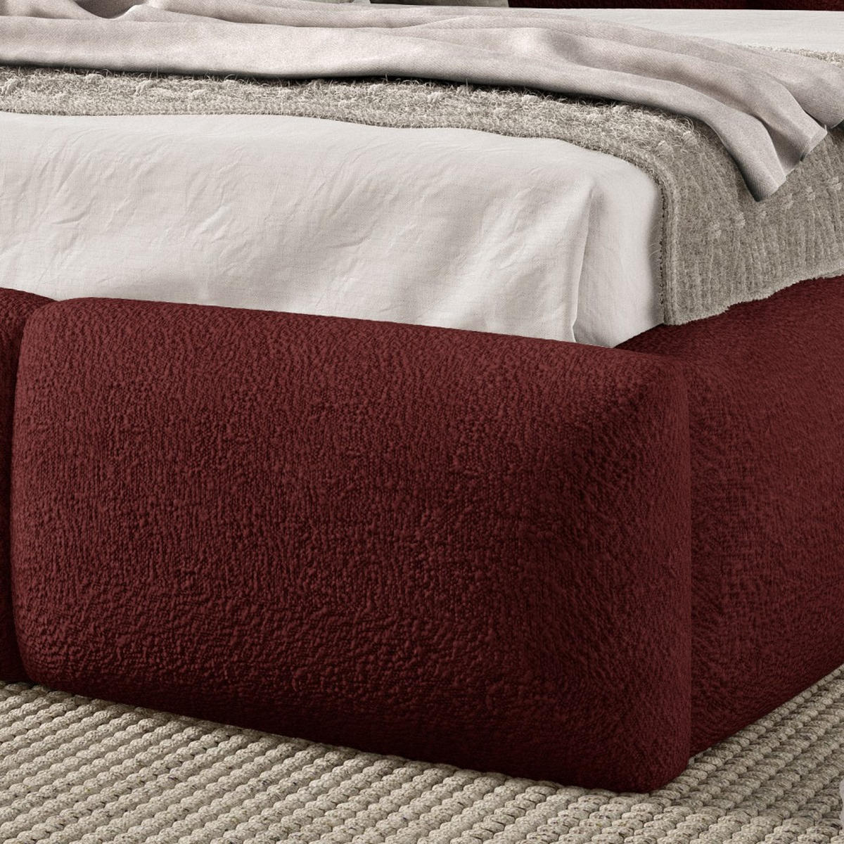 POLSTERBETT Bero, 160x200, Bouclé-Stoff, Dunkelrot - Dunkelrot, Textil (160/200cm) - Beautysofa